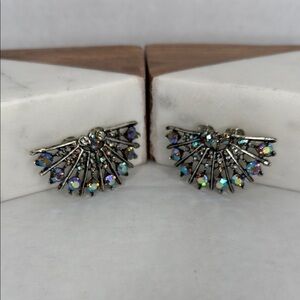 Vintage Estate Silver Tone Blue Rhinestone Shoe Clips Lot M19